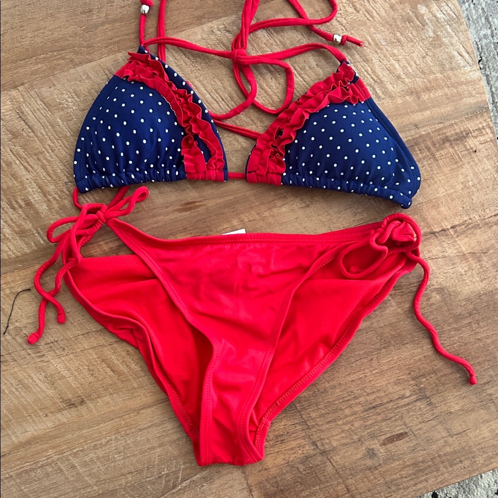 OP Red and Blue Polka Dot Bikini